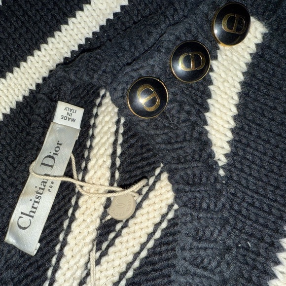 Authentic Christian Dior Black and White Striped Knit Top Black and Crème